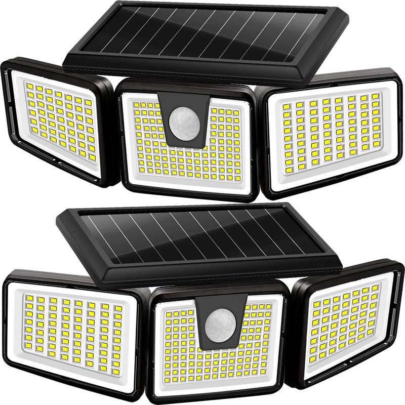 AmeriTop Solar Lights Outdoor, 2 Pack 233 LED High Brightness Cordless Solar Motion Sensor Lights; 3 Adjustable Heads, 270° Wide Angle Illumination, IP65 Waterproof, Security LED Flood Light(Daylight) - Image 1